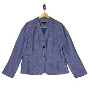 Talbots Chambray Blue Linen Two-Button Long Sleeve Lined Blazer Jacket Size 12